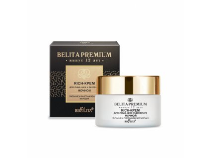 Belita Premium Bohatý noční krém na obličej, krk a dekolt Vyživující a vyhlazující vrásky.