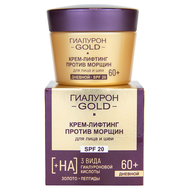 Belita-Vitex HYALURON GOLD – Denní liftingový krém proti vráskám na obličej a krk SPF 20, 60+., 45 ml