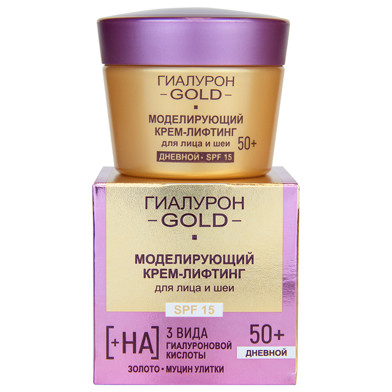 Belita-Vitex HYALURON GOLD – Denní modelační liftingový krém na obličej a krk SPF 15, 50+., 45 ml