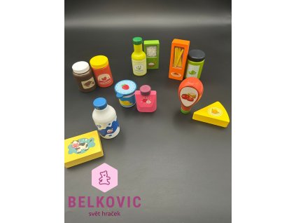 Dřevěná potravinová sada do dětské kuchyňky