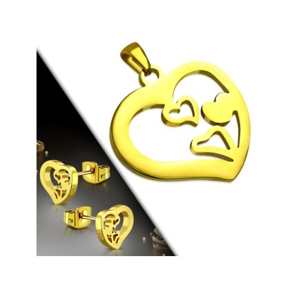 Dámsky set retiazka a náušnice so srdiečkami v zlatej farbe