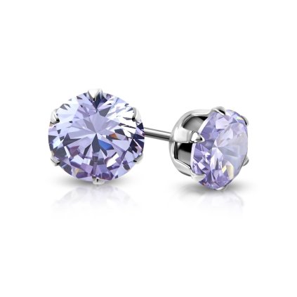 Napichovacie náušnice z chirurgickej ocele s bledo fialovým brúseným očkom