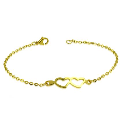 Náramok z chirurgickej ocele dve zlaté srdiečka