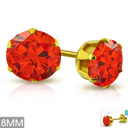 Náušnice dámskez ocele s oranžovým brúseným očkom - 8 mm