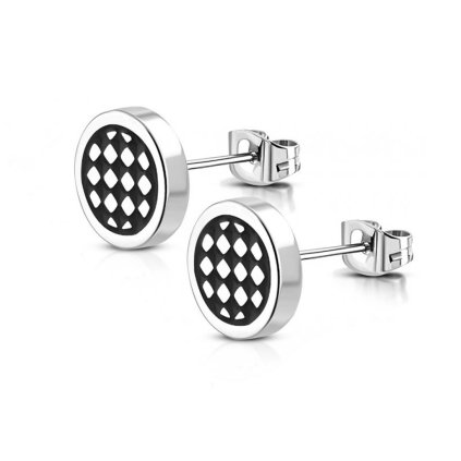 Náušnice z chirurgickej ocele 8 mm čierno-strieborný motív - Chess