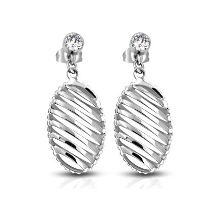 Náušnice z chirurgickej ocele, visiace v striebornej farbe a očkom - Leontína