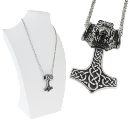 Oceľová retiazka s príveskom Thorovo kladivo s medveďom