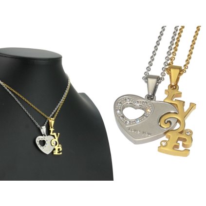 Partnerské prívesky srdce a nápis Love z ocele