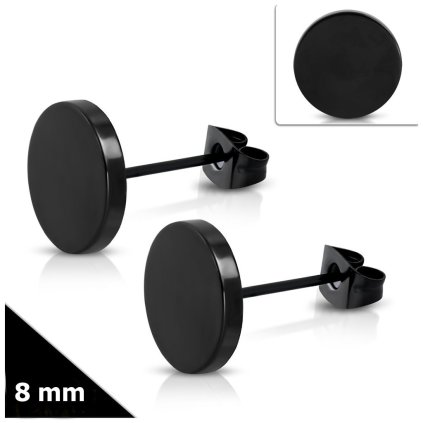 Náušnice černé z chirurgické oceli - Vincente 8 mm