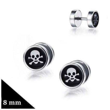 Náušnice oboustranné z chirurgické oceli Lebka 8 mm