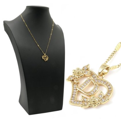 Luxusní řetízek s písmenem 'D' v srdíčku a třpytivými kameny