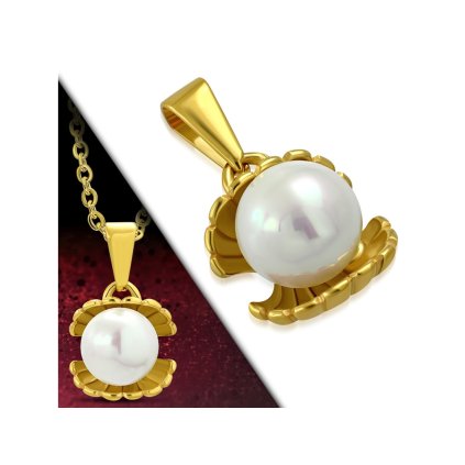 Dámska retiazka s príveskom mušľa s perlou z chirurgickej ocele