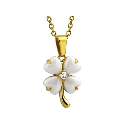 Dámska retiazka s príveskom štvorlístok z chirurgickej ocele v zlatom prevedení