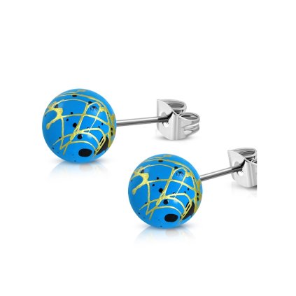 Dámske náušnice guličky modré striekané