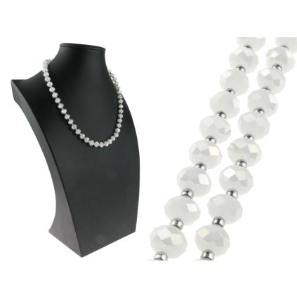 Dámsky náhrdelník biely z brúseného skla v kombinácií s oceľou