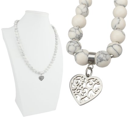 Dámsky náhrdelník z polodrahokamu Howlit s príveskom srdiečko ®