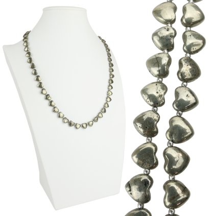 Dámsky náhrdelník z polodrahokamu Pyrit t v tvare srdiečok