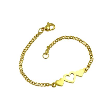Dámsky náramok so srdiečkami z chirurgickej ocele v zlatej farbe/Oceľové šperky