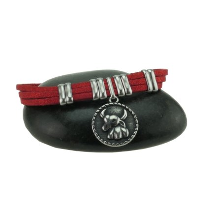 Dámsky náramokz eko kože s príveskom znamenie Býk z ocele