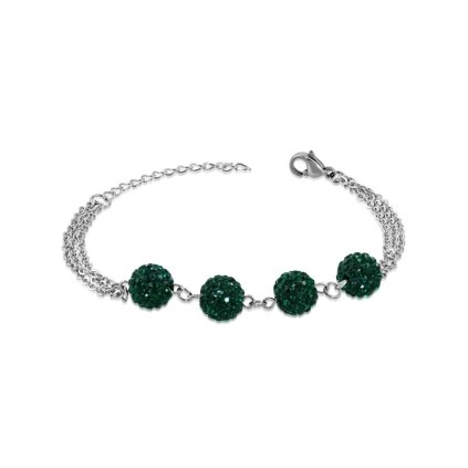 Dámsky oceľový náramok Shamballa smaragdovo-zelený