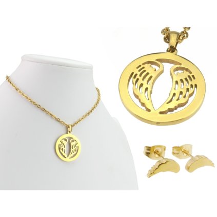 Dámsky set retiazka a náušnice v zlatej farbe Angel wings