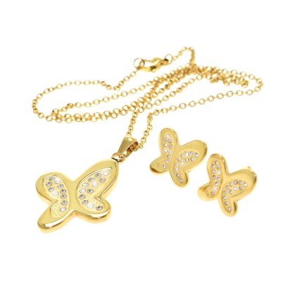 Dámsky set retiazka s príveskom a náušnice v tvare motýľa - Amity