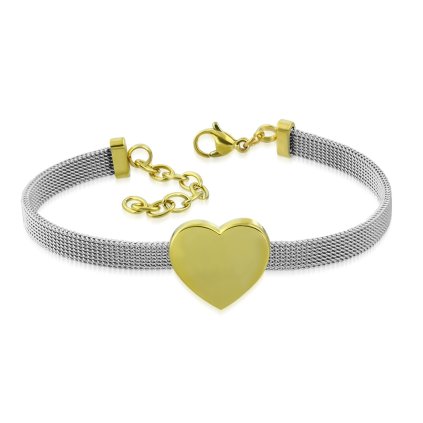 Dámsky strieborný oceľový náramok so zlatým srdiečkom