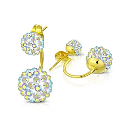 Dvojité náušnice Shamballa zlato-biele s farbeným odleskom