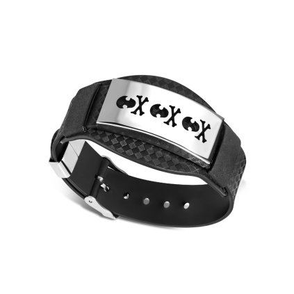 Hrubý pánsky náramok zo silikónovej gumy s ozdobnou platničkou s lebkami