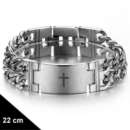 Mohutný náramok Padre Nuestro z chirurgickej ocele – 22 cm