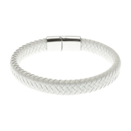 Náramok biely z eko kože v kombinácií s chirurgickou oceľou - Nico II.