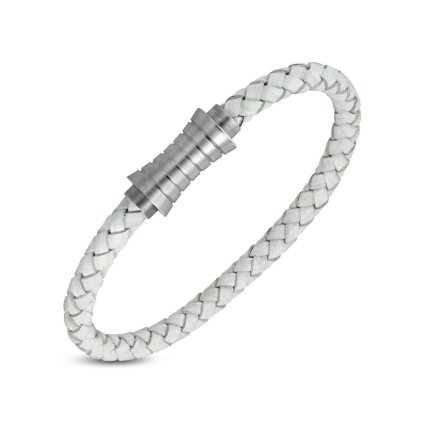 Náramok z eko kože v bielej farbe v kombinácií s oceľou