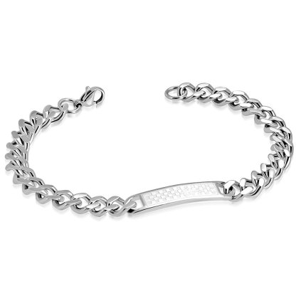 Náramok z chirurgickej ocele strieborný s platničkou a krížom - Saint