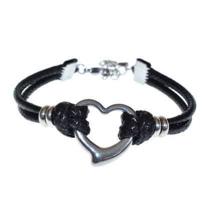 Náramok z textilnej šnúry so srdiečkom - čierny