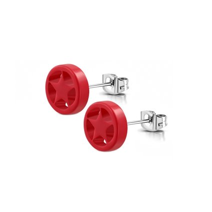 Náušnice hviezdičky z chirurgickej ocele - Red star
