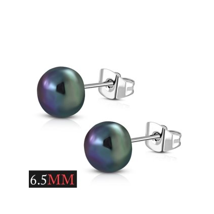 Náušnice perličky zeleno-fialové Erin II. - 6,5 mm