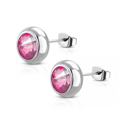 Náušnice puzetové z chirurgickej ocele s ružovým očkom 6 mm - Rozzie