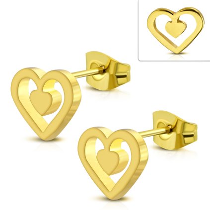 Náušnice srdiečkové z chirurgickej ocele v striebornej farbe - Belle Gold