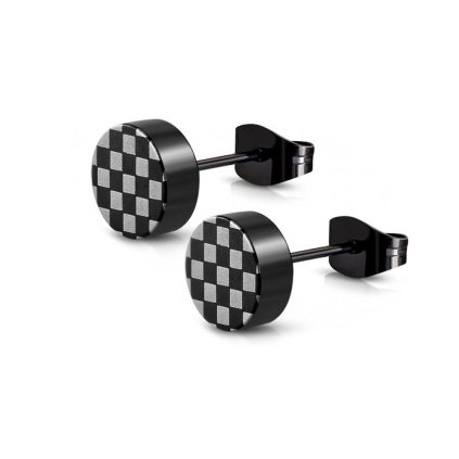 5425 1 nausnice z chirurgickej ocele 6 mm cierno strieborny motiv chess ii