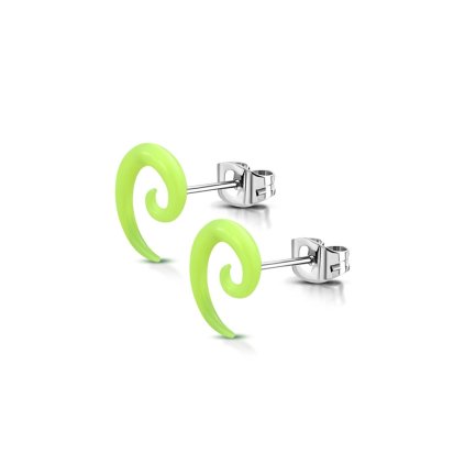 Náušnice z chirurgickej ocele a akrylu v tvare špirály - zeleno-žlté