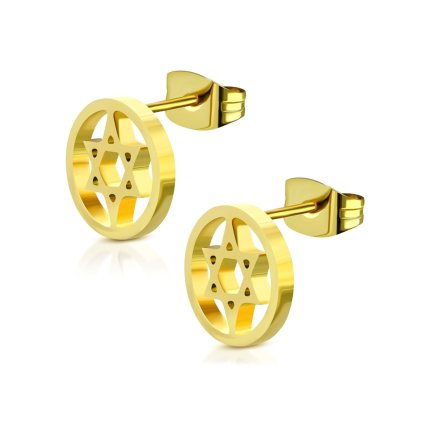 Náušnice z chirurgickej ocele v zlatej farbe Dávidova hviezda