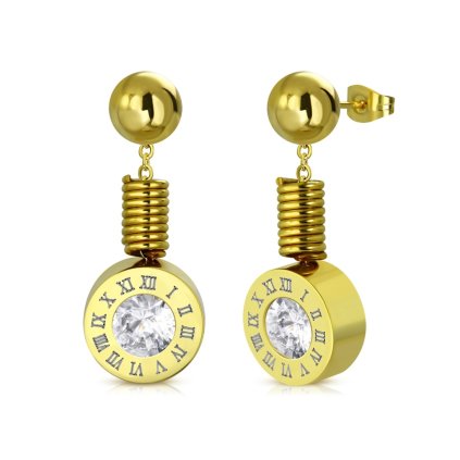 Náušnice z chirurgickej ocele v zlatej farbe vzor hodín