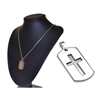Oceľová retiazka s príveskom platnička a kríž - 3 cm