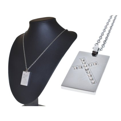 Oceľová retiazka s príveskom platnička s krížom z kubického zirkóna - 3,7 cm