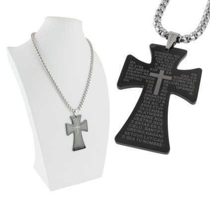 Oceľová retiazka s veľkým krížom s modlitbou Juan