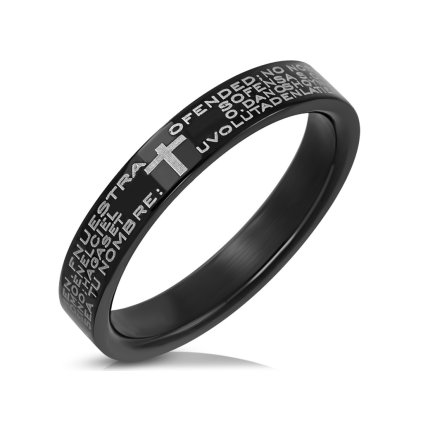 Oceľový prsteň obrúčka v čiernej farbe s modlitbou/Prstene z chirurgickej ocele