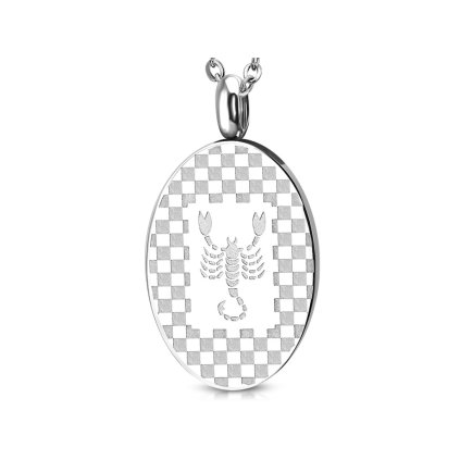 Pánska oceľová retiazka s oválnym príveskom znamenie Škorpión