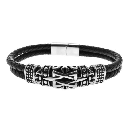 Pánsky náramok z eko kože a chirurgickej ocele