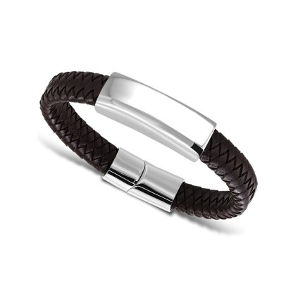 Pánsky náramok z eko kože a chirurgickej ocele tmavohnedý