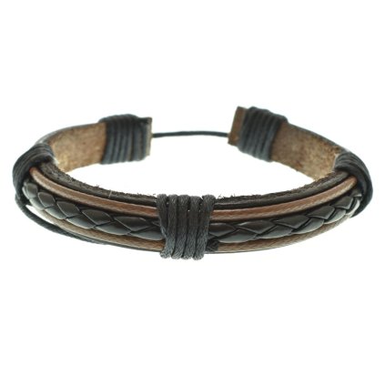 Pánsky náramok z eko kože pletený vzor - čiernohnedý